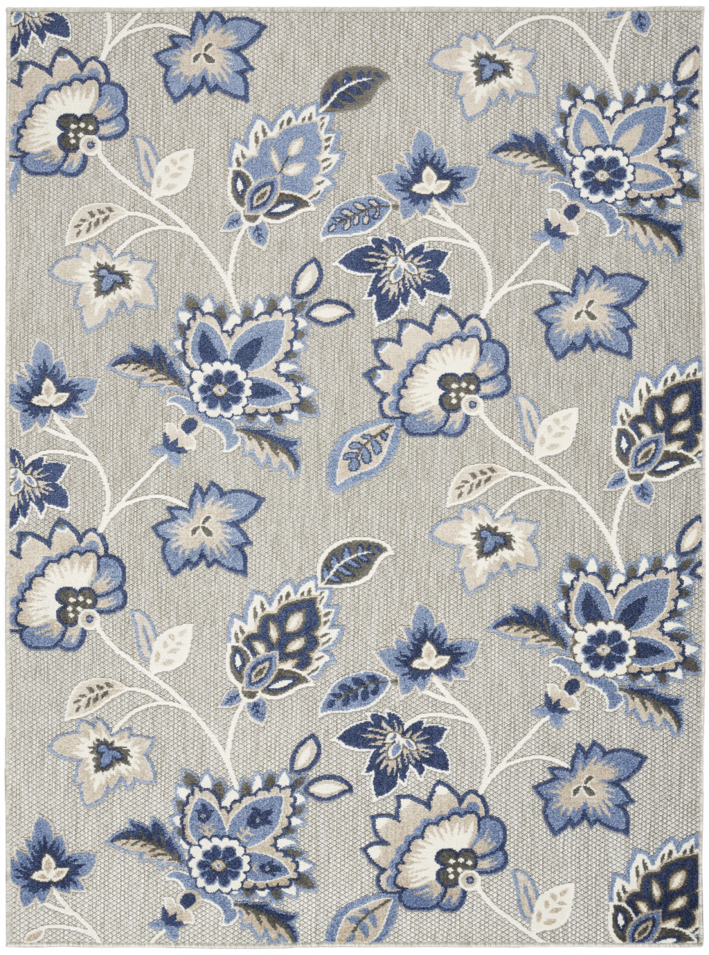 7' X 10' Blue And Grey Floral Stain Resistant Non Skid Area Rug-505611-1