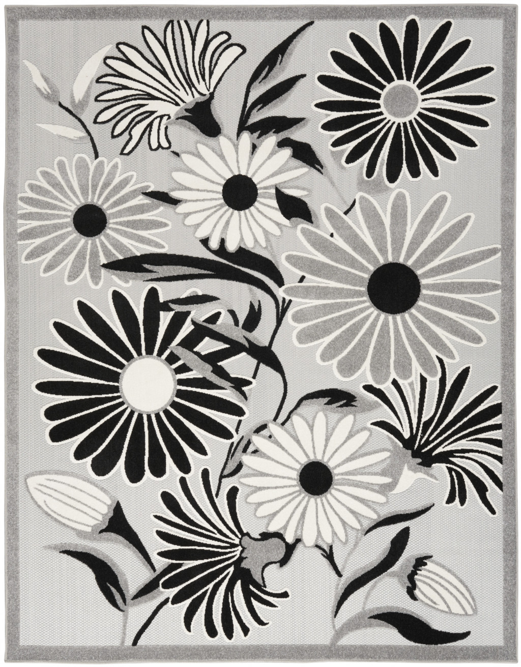 4' X 6' Black White Floral Stain Resistant Non Skid Area Rug-505637-1