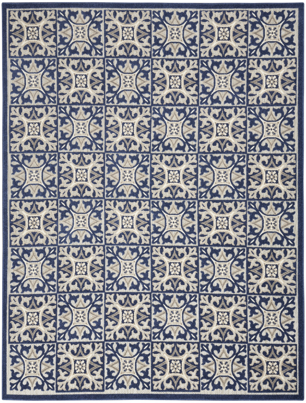 6' X 9' Blue Fleur De Lis Stain Resistant Non Skid Area Rug-505655-1