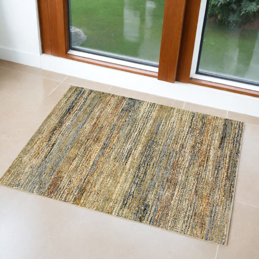 2" X 3" Blue and Ivory Abstract Power Loom Area Rug