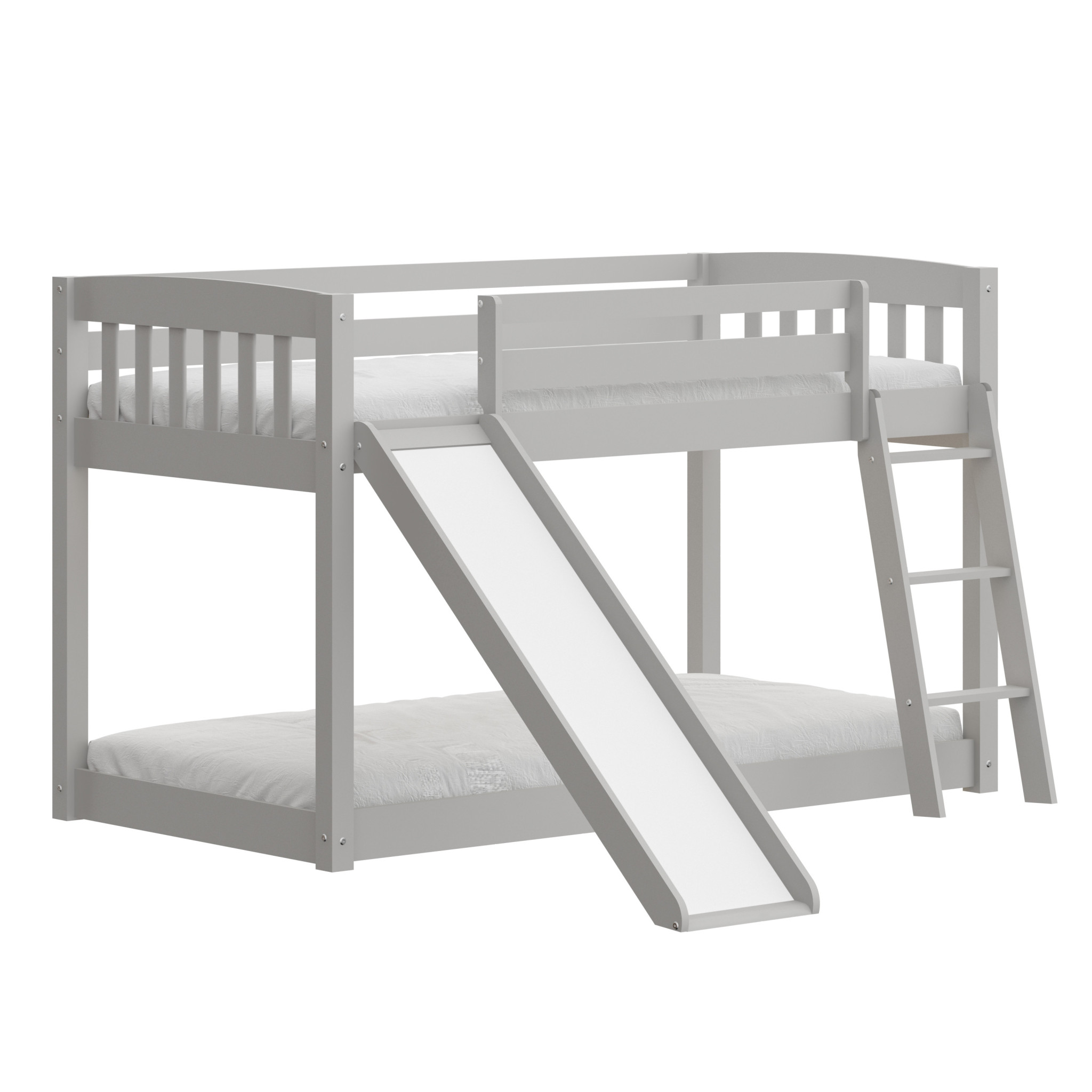 Gray Twin over Twin Solid Wood Bunk Bed With Slide and Ladder-506617-1