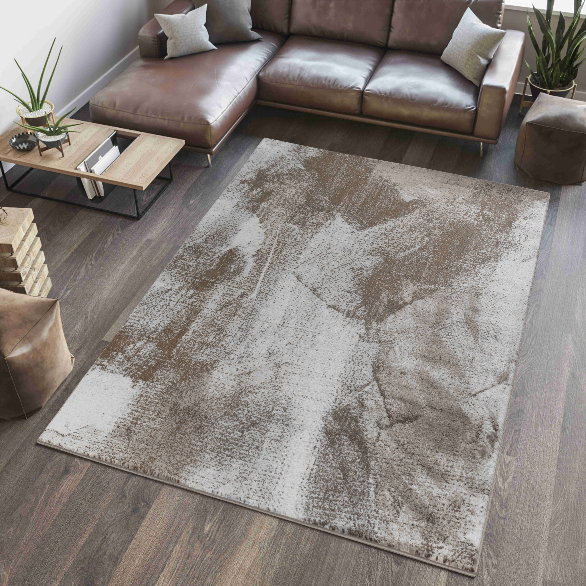 8" X 11" Brown Abstract Area Rug