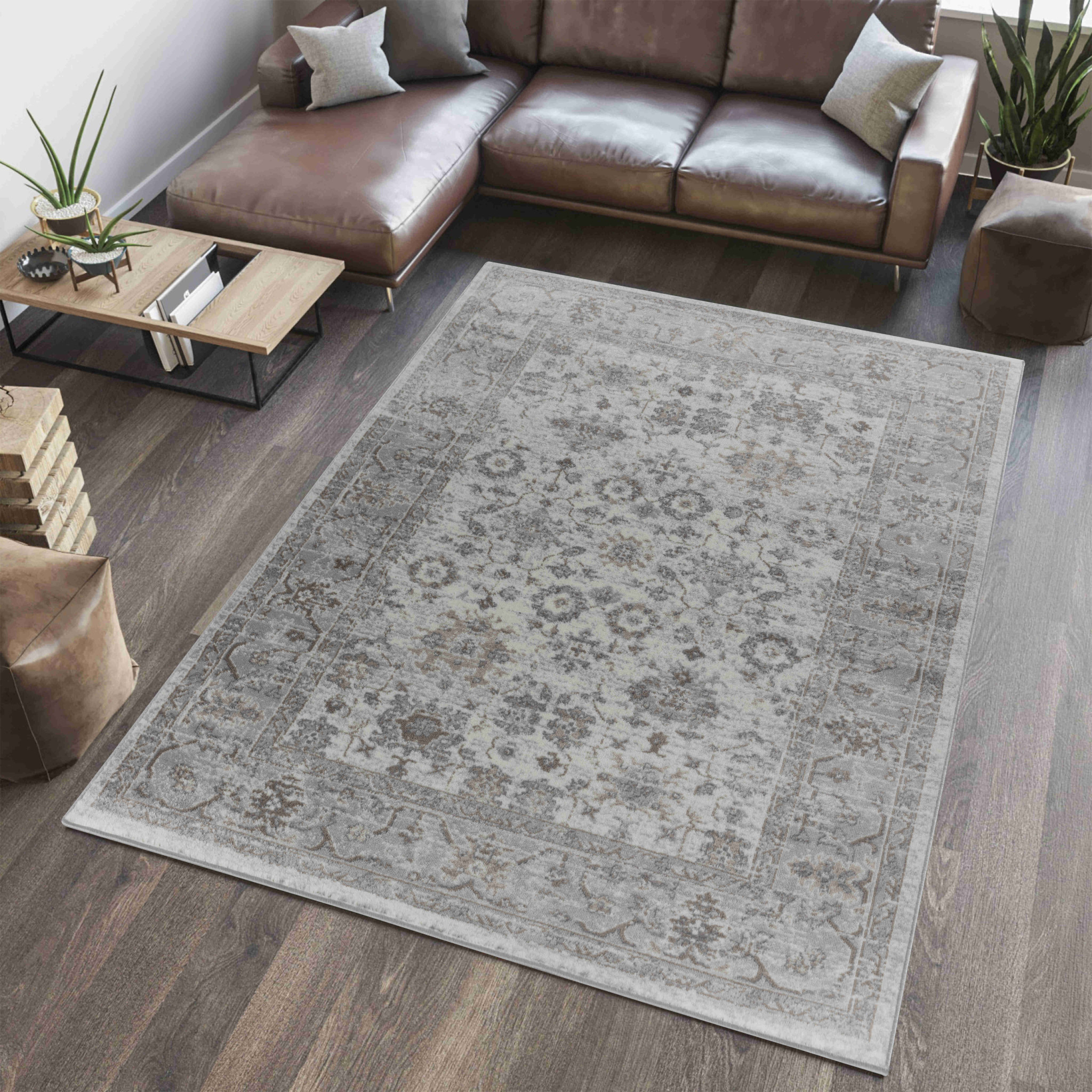 5" X 8" Grey Oriental Area Rug