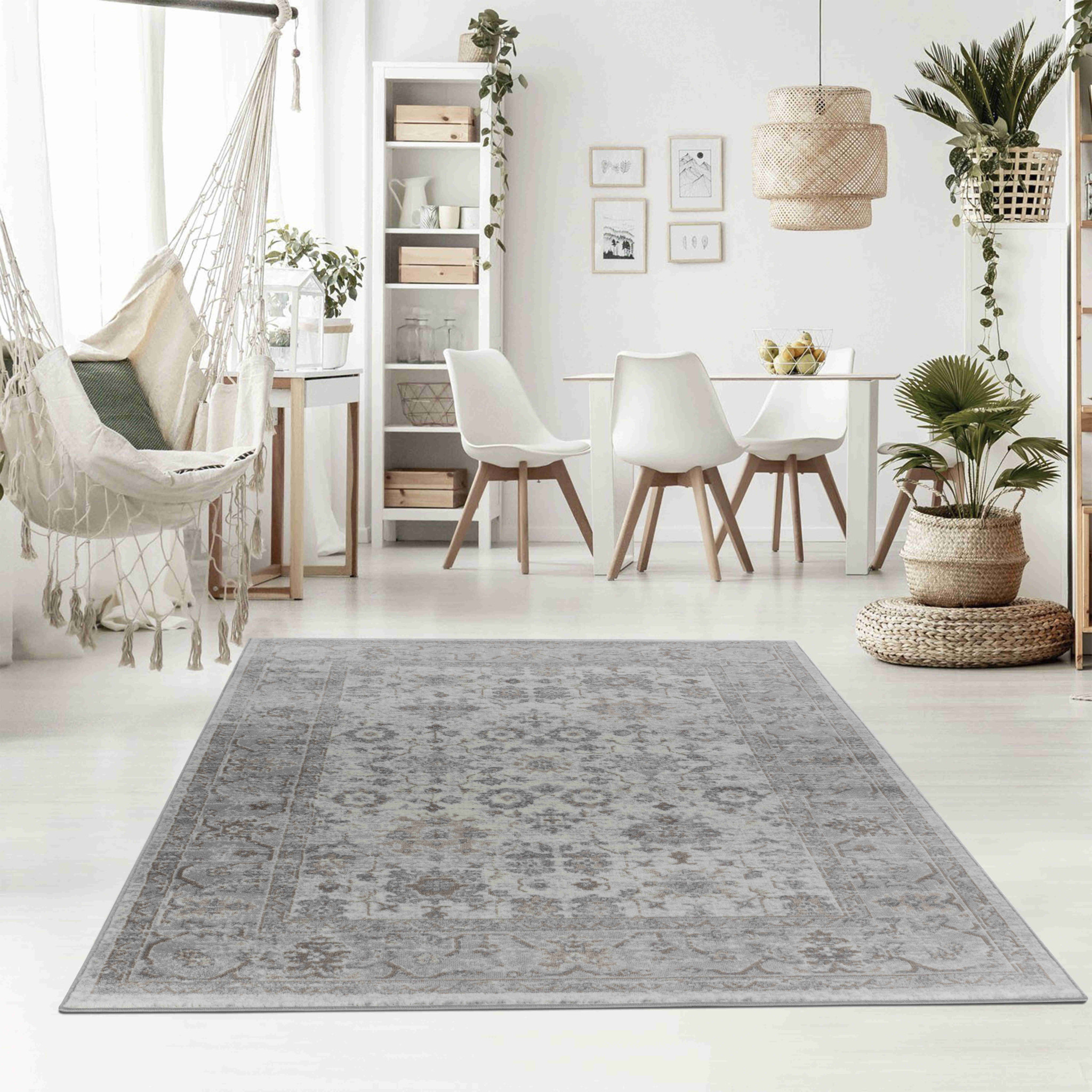 7" X 10" Grey Oriental Area Rug