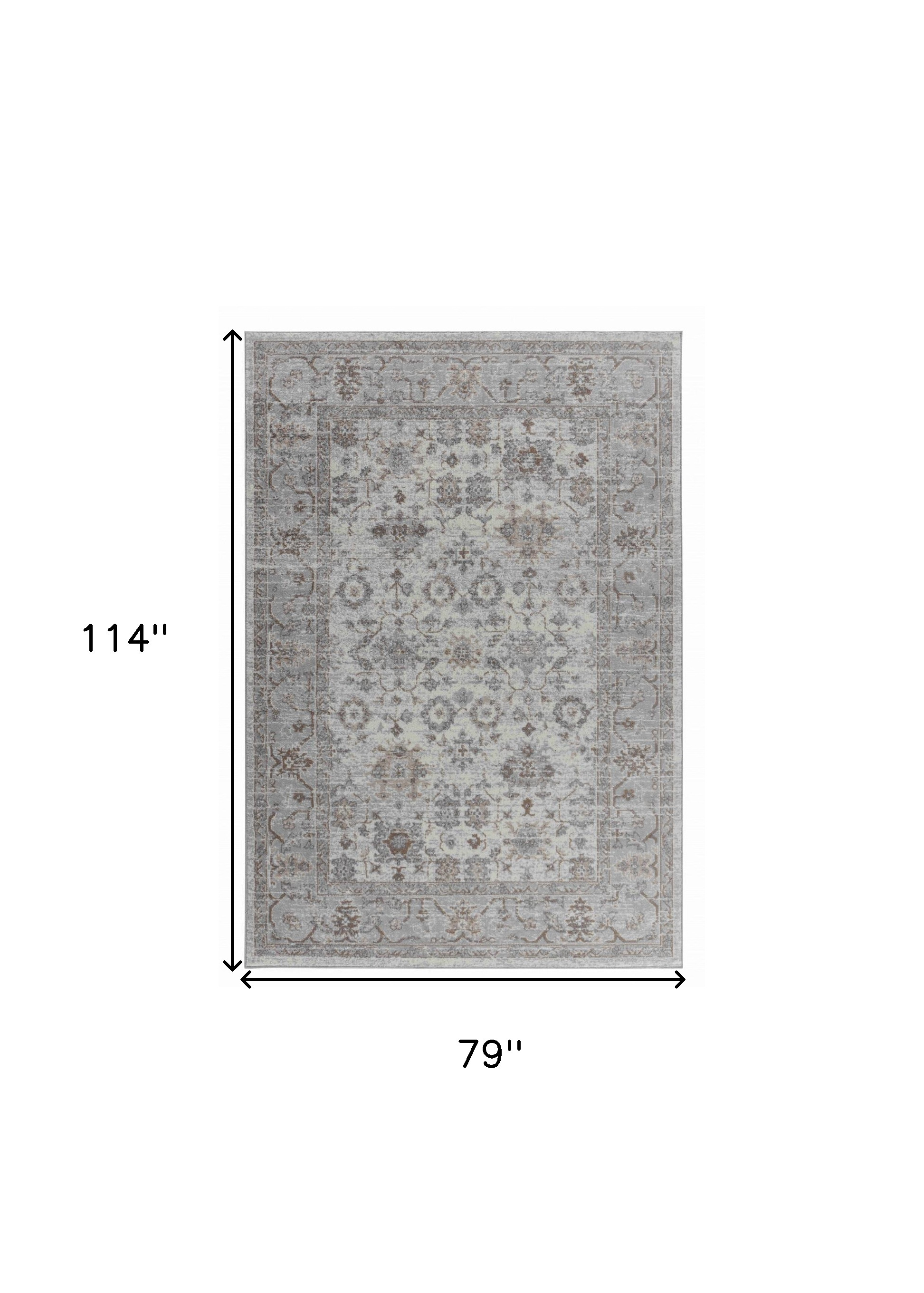 7" X 10" Grey Oriental Area Rug
