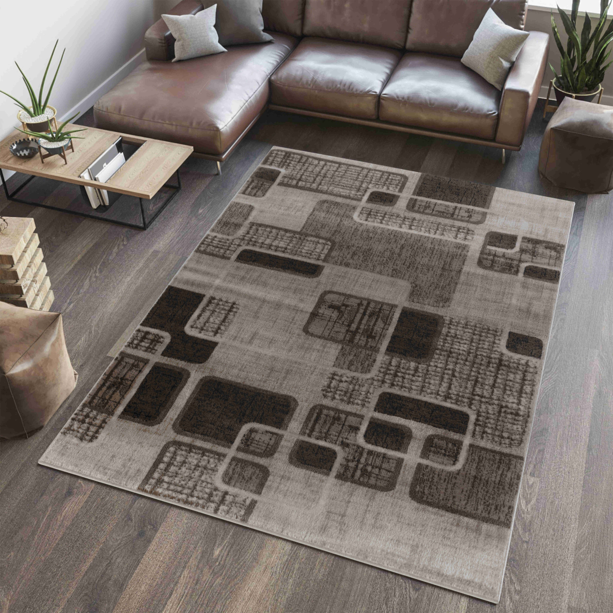 7" X 10" Brown Geometric Area Rug