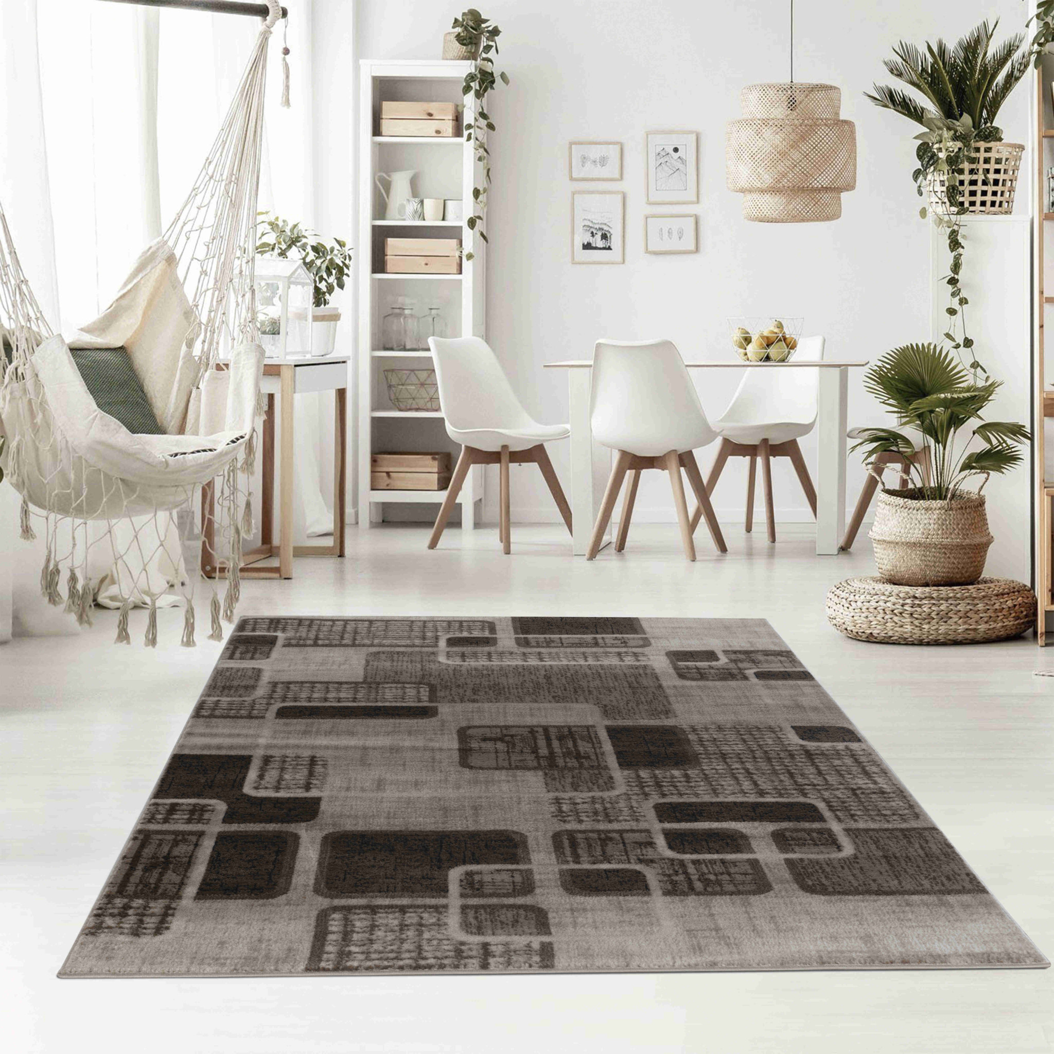 7" X 10" Brown Geometric Area Rug