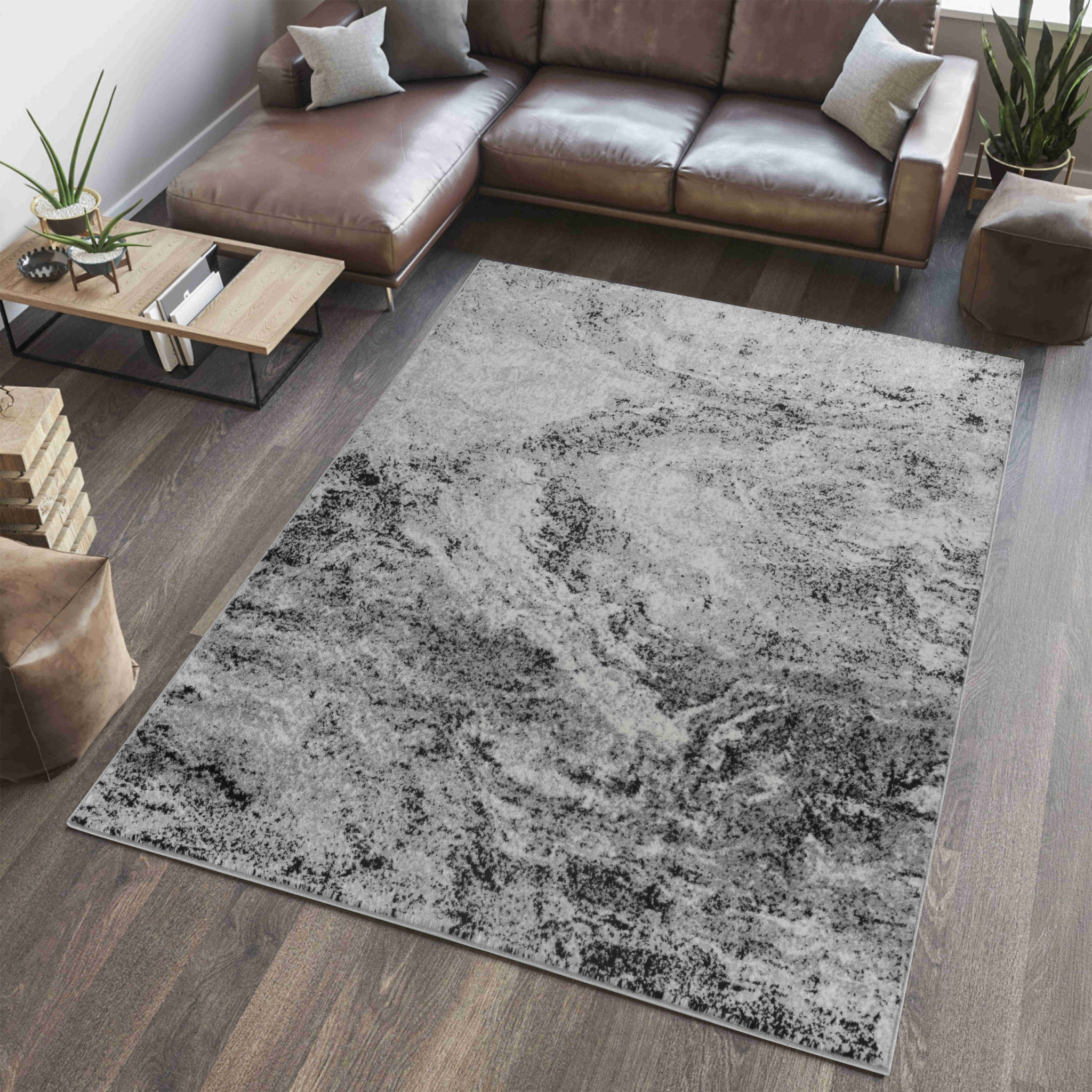 5" X 8" Grey Abstract Area Rug