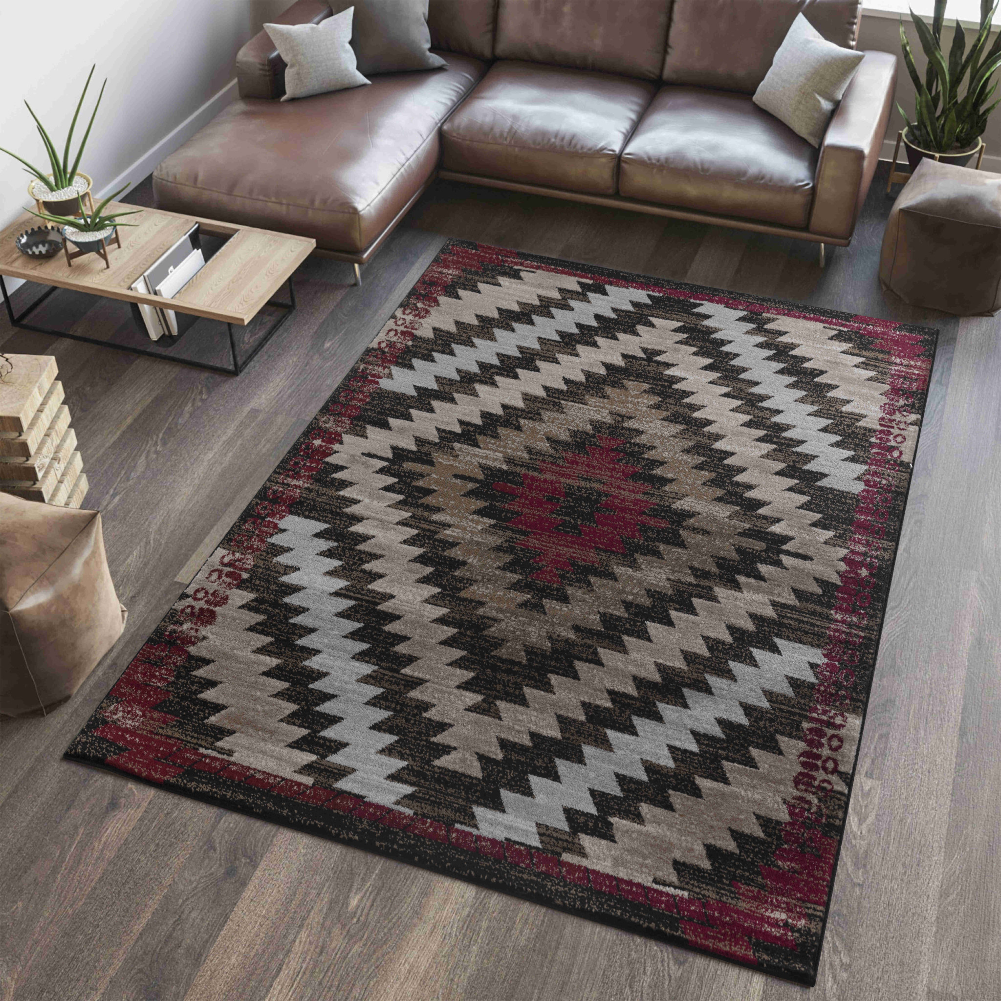 4" X 6" Brown Geometric Area Rug