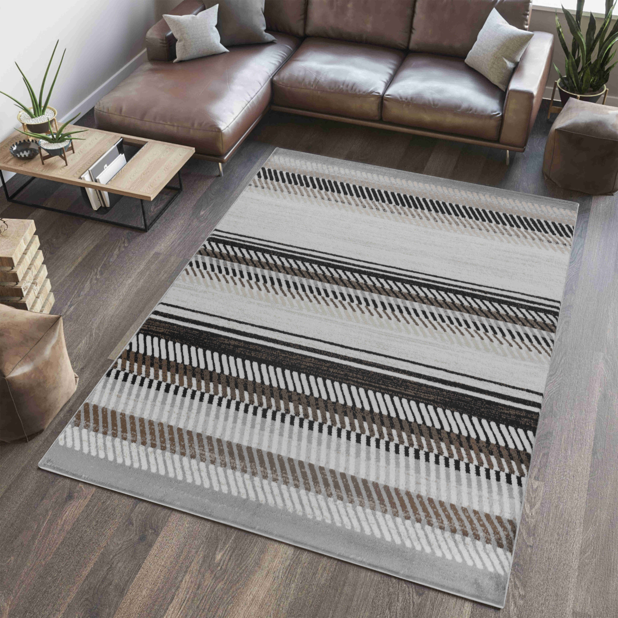 7" X 10" Beige Striped Area Rug