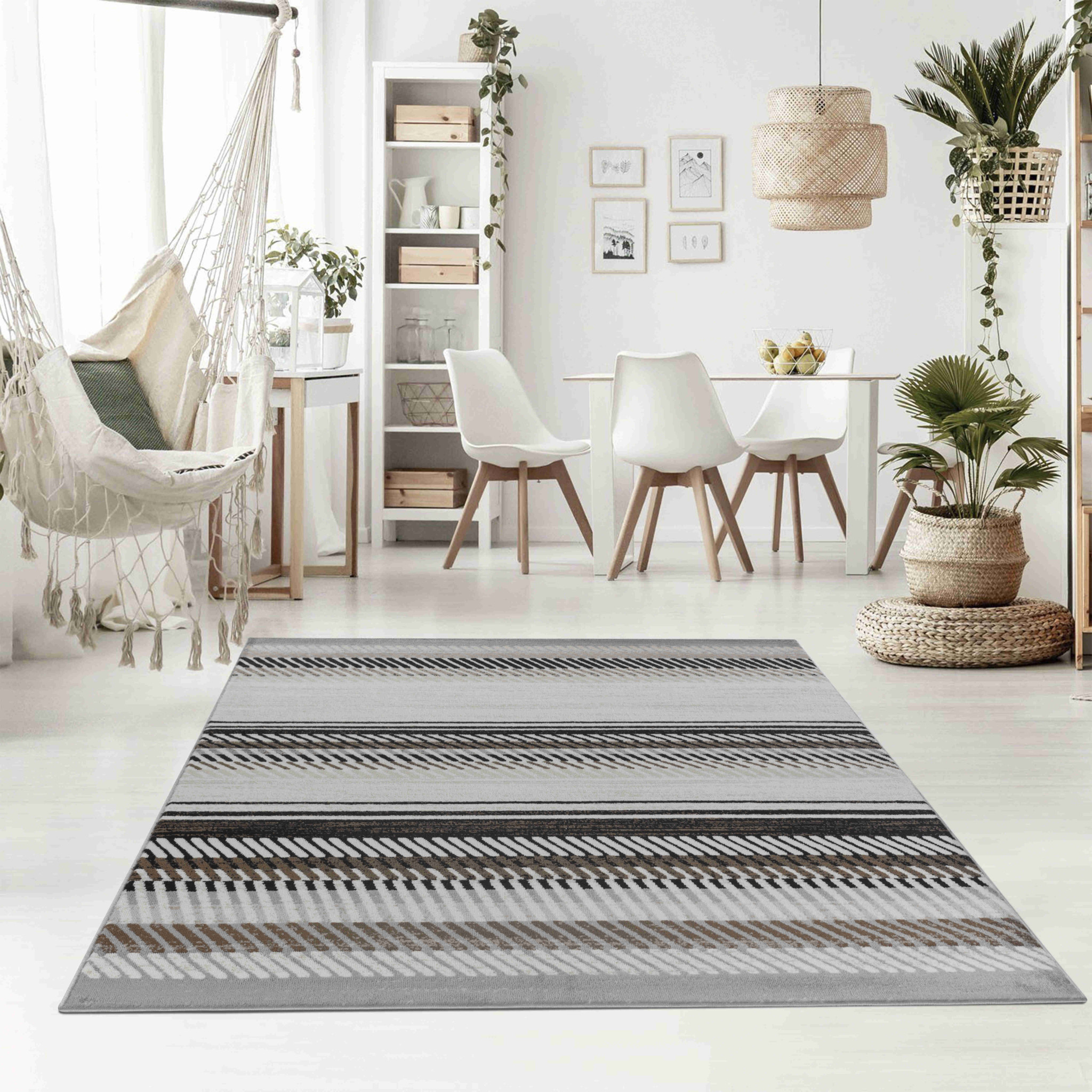 7" X 10" Beige Striped Area Rug