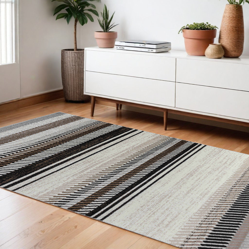7" X 10" Beige Striped Area Rug