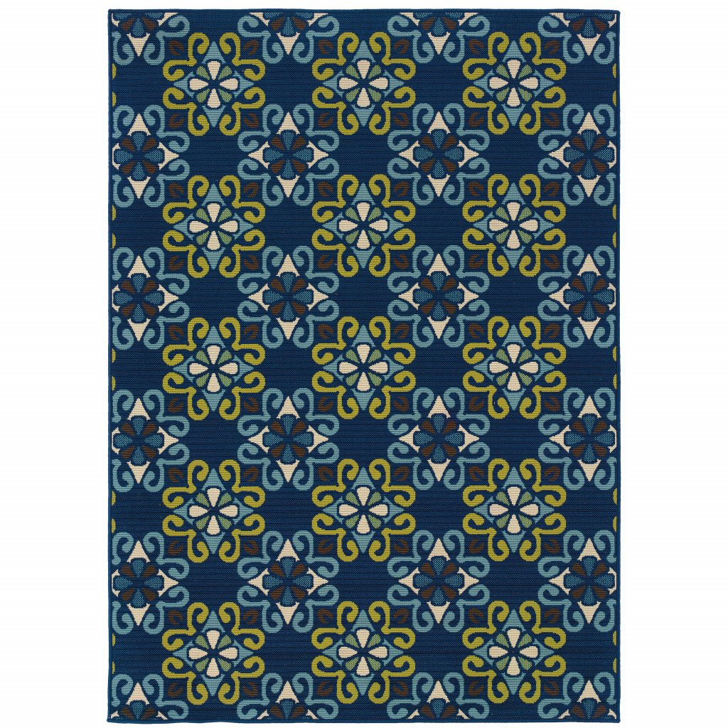 4' X 6' Blue and Green Floral Stain Resistant Indoor Outdoor Area Rug-506747-1