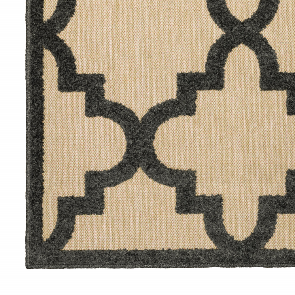 2' X 8' Beige and Black Geometric Stain Resistant Indoor Outdoor Area Rug-506804-1