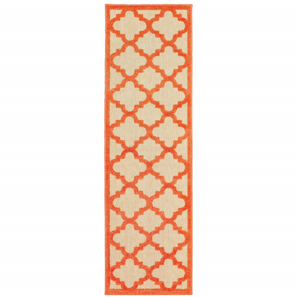 2' X 8' Orange Geometric Stain Resistant Indoor Outdoor Area Rug-506810-1