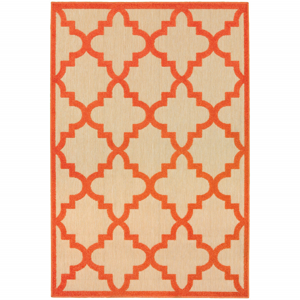 4' X 5' Orange Geometric Stain Resistant Indoor Outdoor Area Rug-506811-1