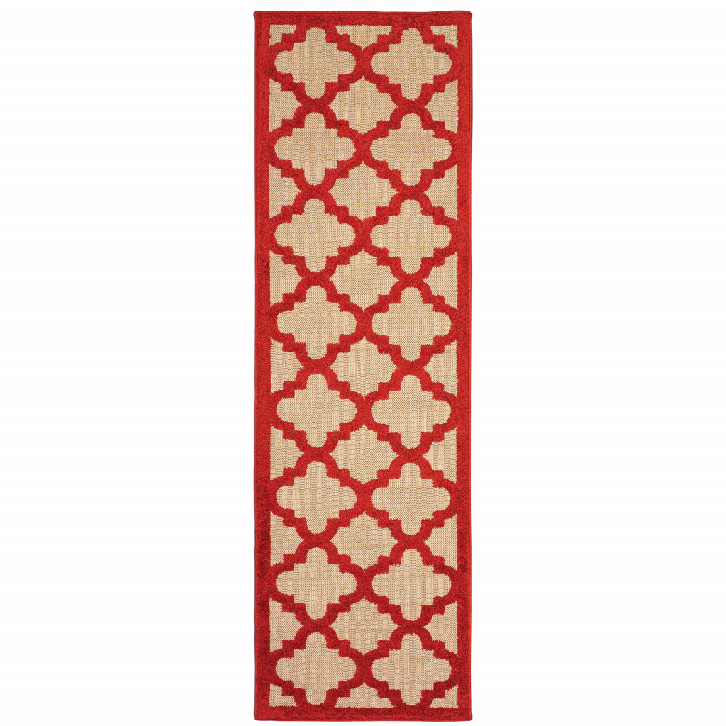 2' X 8' Red Geometric Stain Resistant Indoor Outdoor Area Rug-506822-1