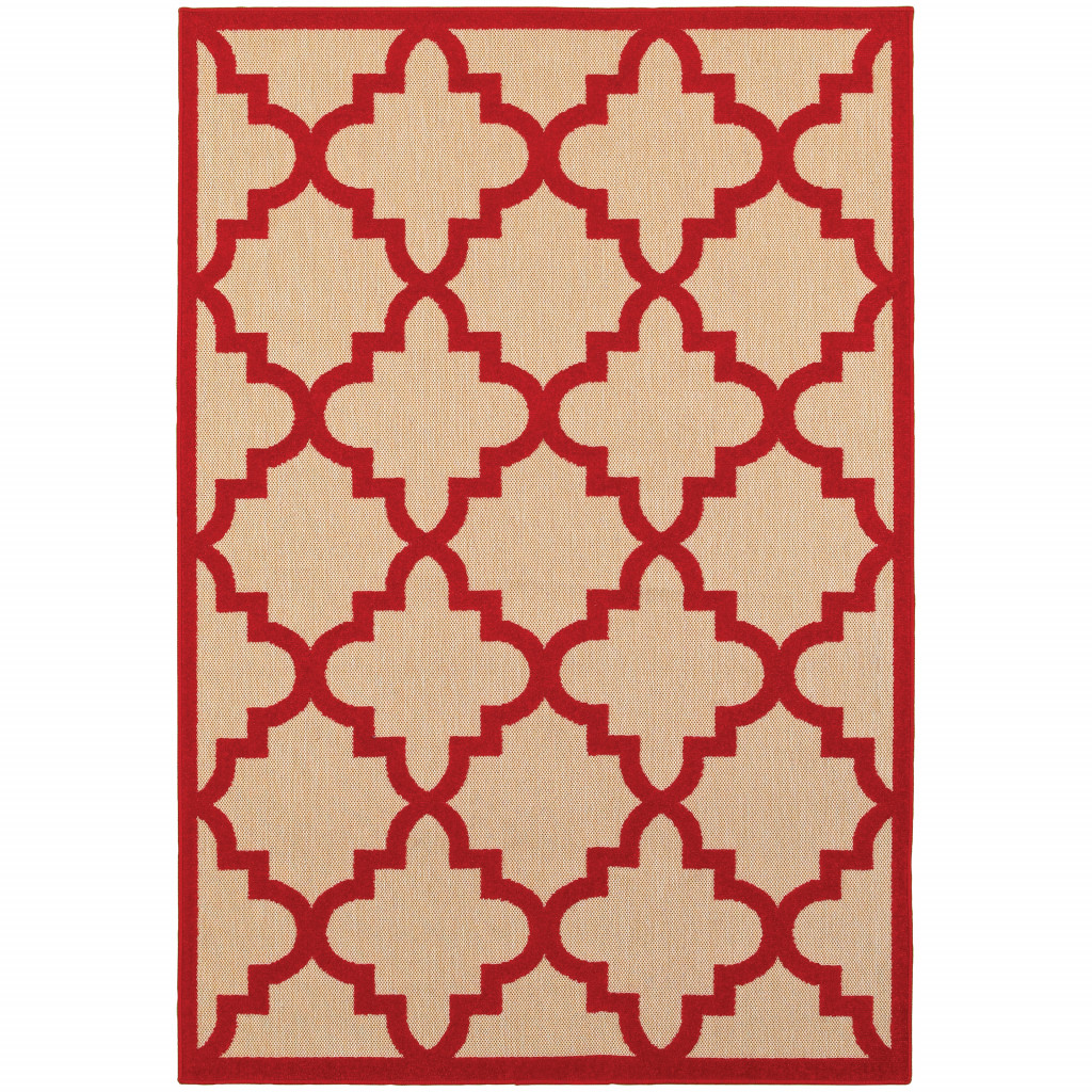 10' X 13' Red Geometric Stain Resistant Indoor Outdoor Area Rug-506827-1