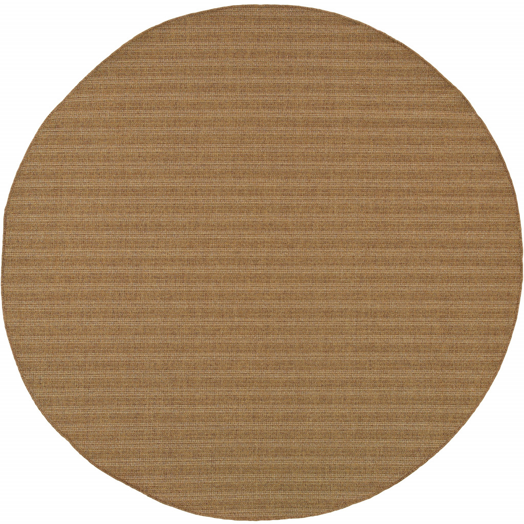 8' X 8' Tan Round Striped Stain Resistant Indoor Outdoor Area Rug-506876-1