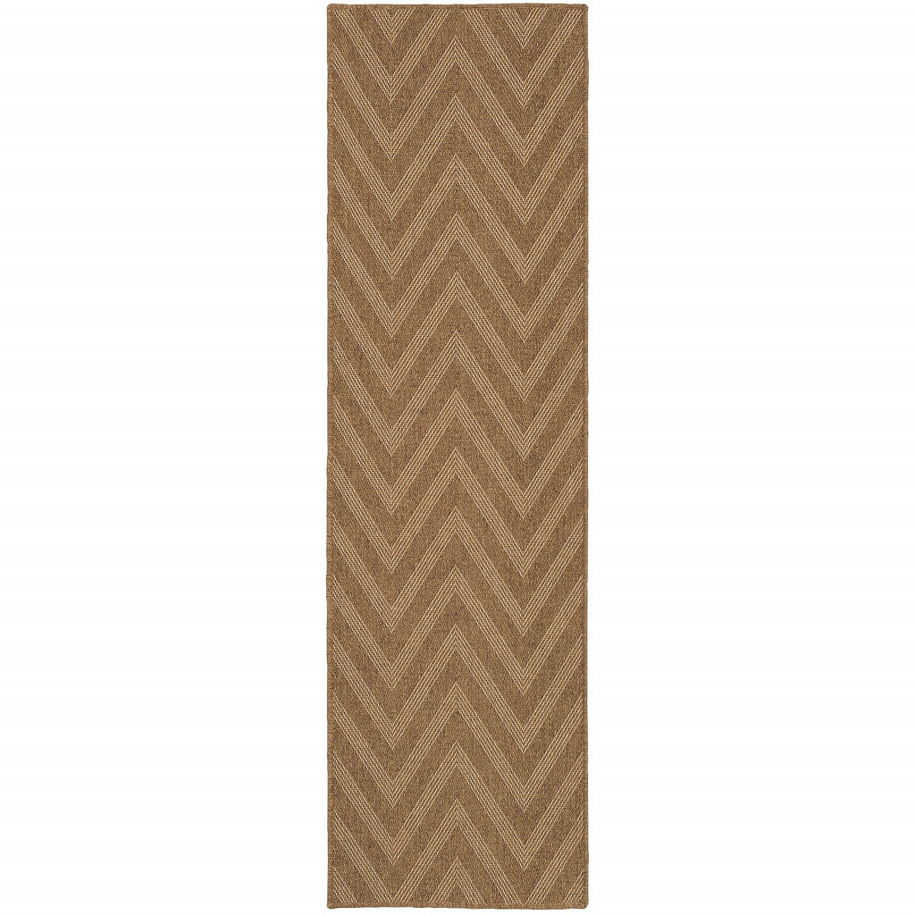 2' X 8' Tan Geometric Stain Resistant Indoor Outdoor Area Rug-506878-1