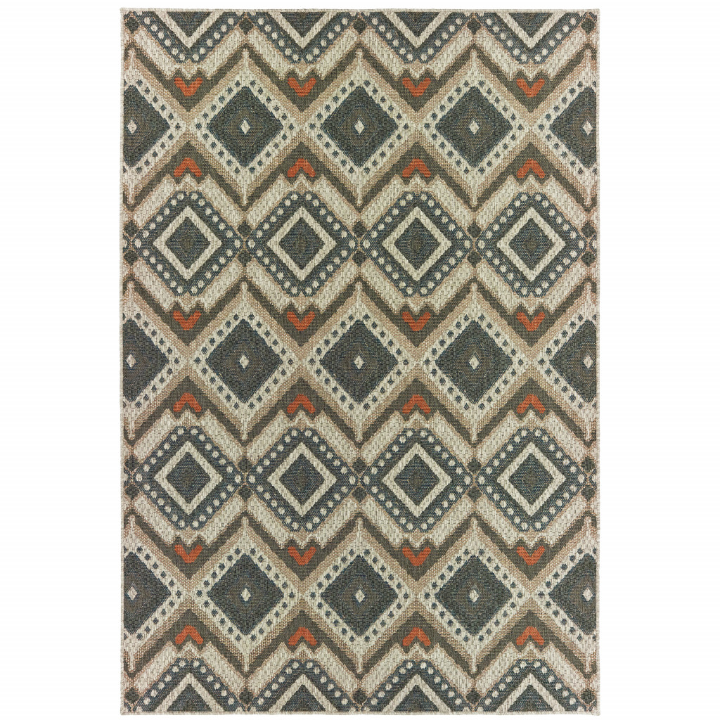 3' X 5' Gray Geometric Stain Resistant Indoor Outdoor Area Rug-506960-1