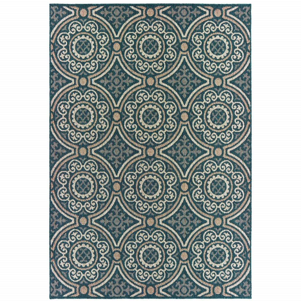 10' X 13' Blue and Gray Geometric Stain Resistant Indoor Outdoor Area Rug-506970-1