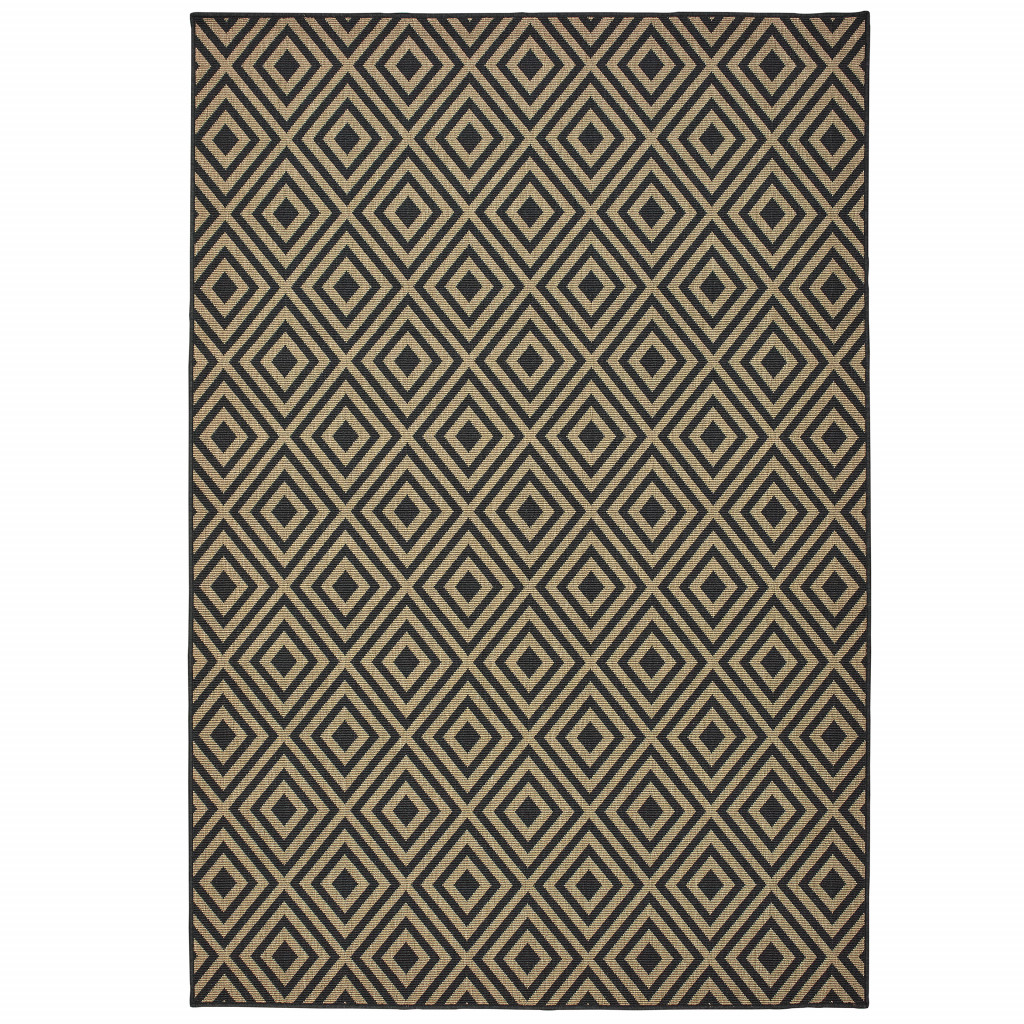 4' X 6' Black and Tan Geometric Stain Resistant Indoor Outdoor Area Rug-507007-1