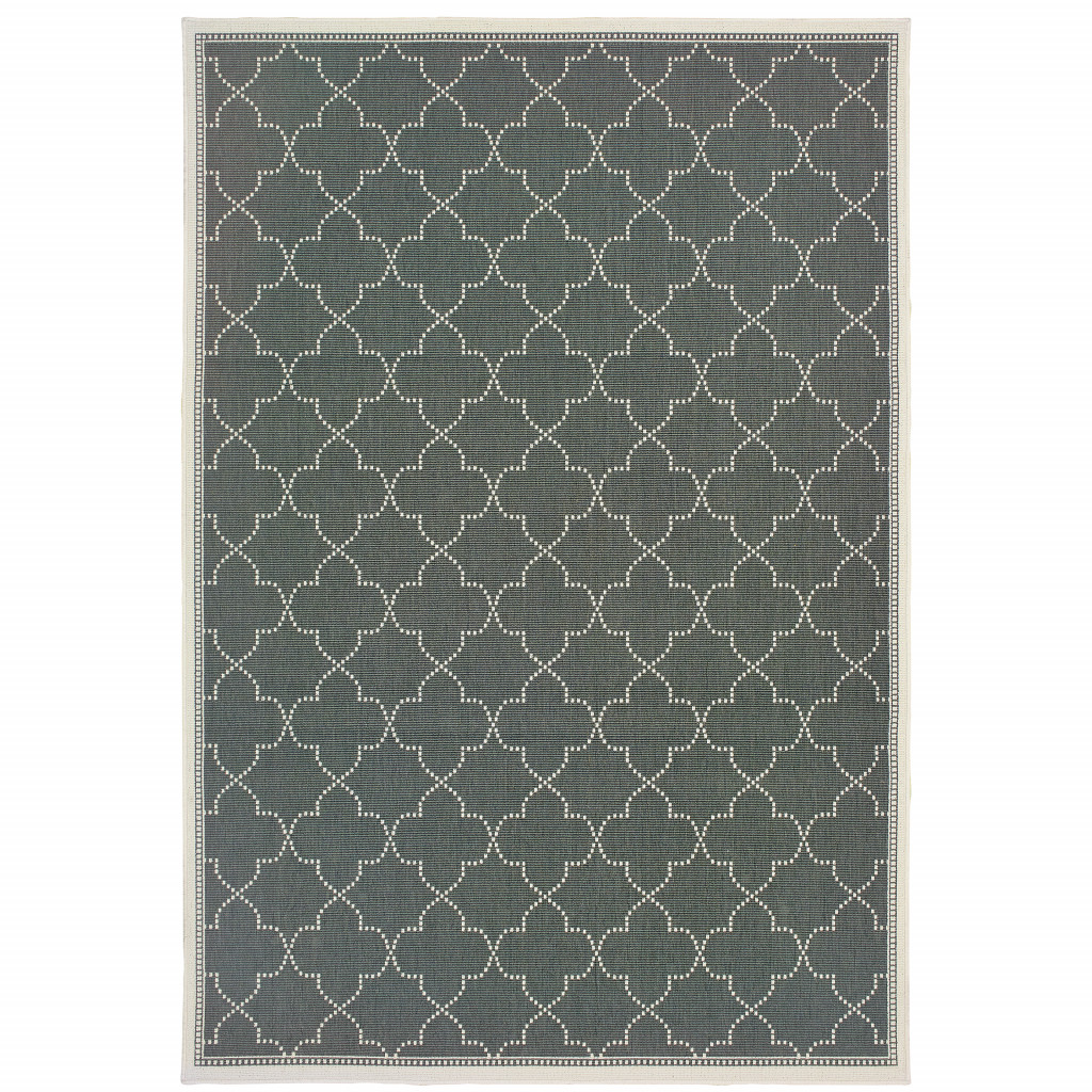 7' X 10' Gray and Ivory Geometric Stain Resistant Indoor Outdoor Area Rug-507054-1
