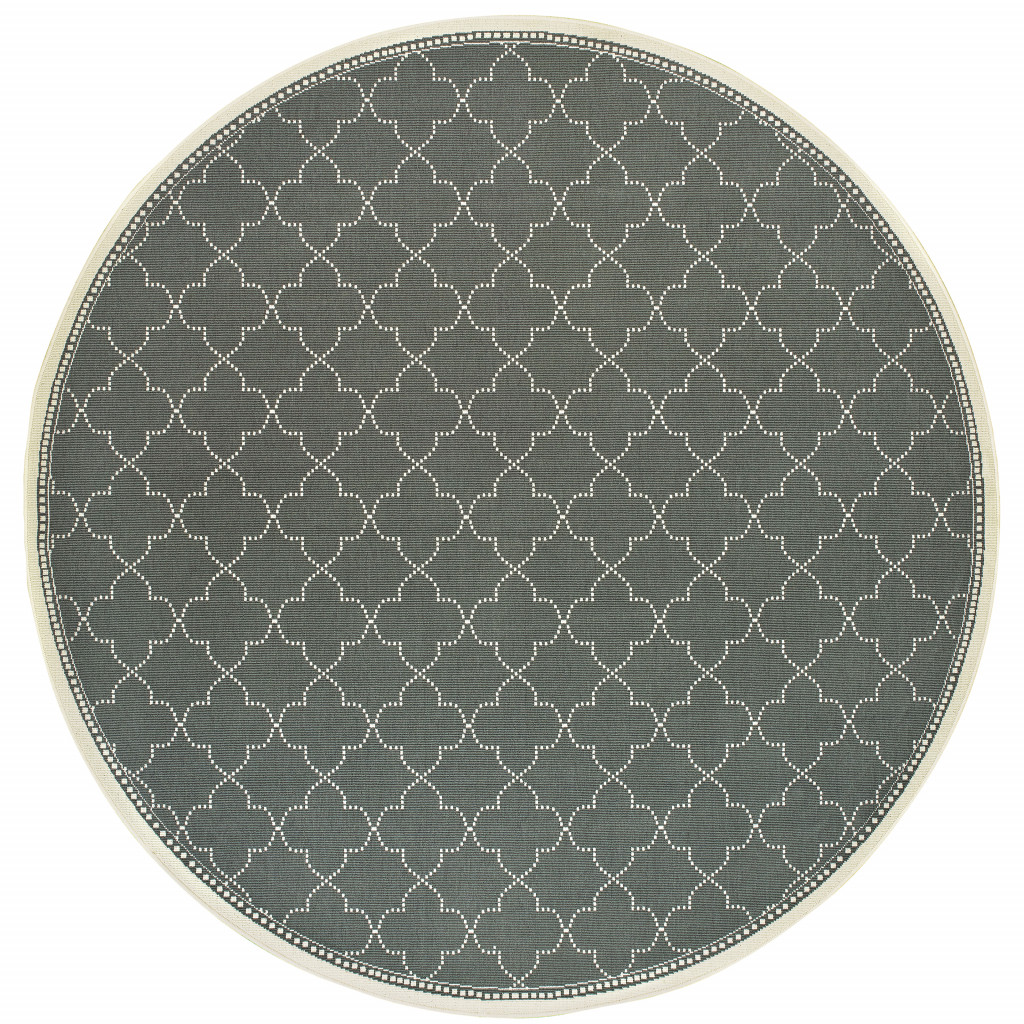8' X 8' Gray and Ivory Round Geometric Stain Resistant Indoor Outdoor Area Rug-507057-1