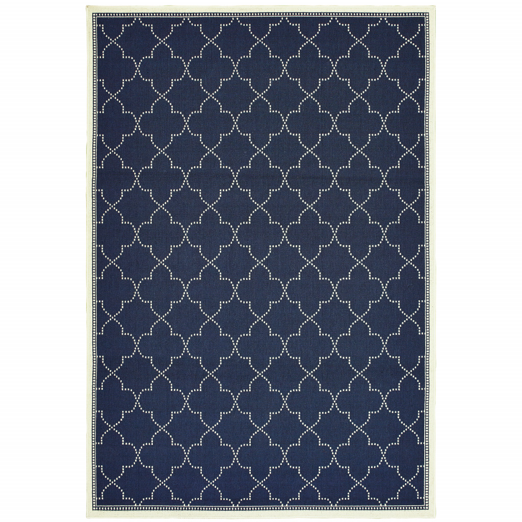 2' X 4' Blue and Ivory Geometric Stain Resistant Indoor Outdoor Area Rug-507060-1