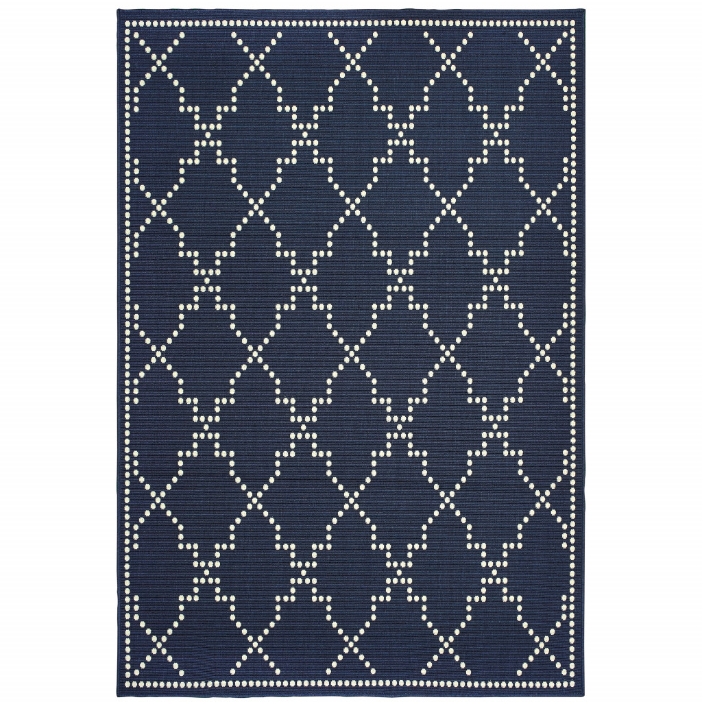 4' X 6' Blue and Ivory Geometric Stain Resistant Indoor Outdoor Area Rug-507070-1
