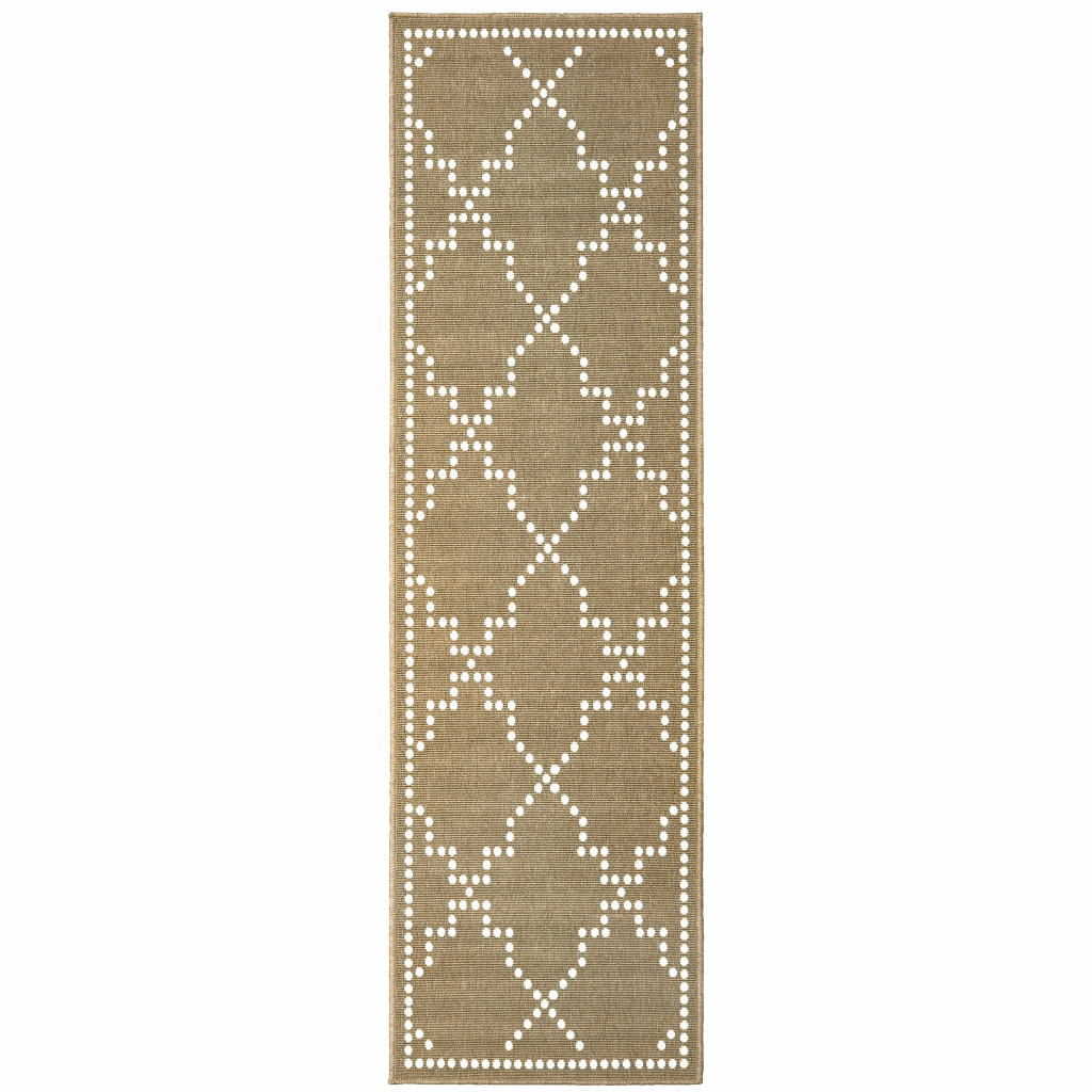 2' X 8' Tan Geometric Stain Resistant Indoor Outdoor Area Rug-507077-1