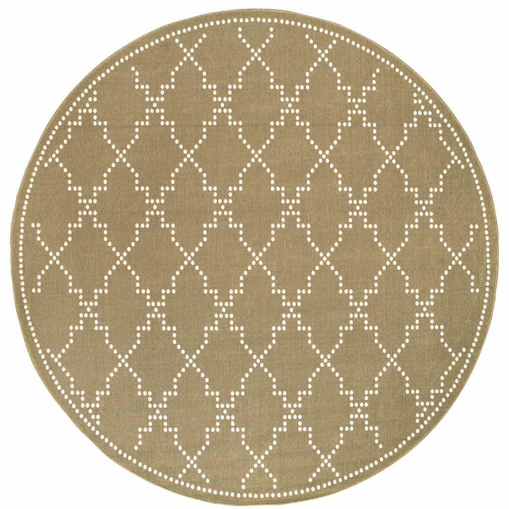 8' X 8' Tan Round Geometric Stain Resistant Indoor Outdoor Area Rug-507084-1