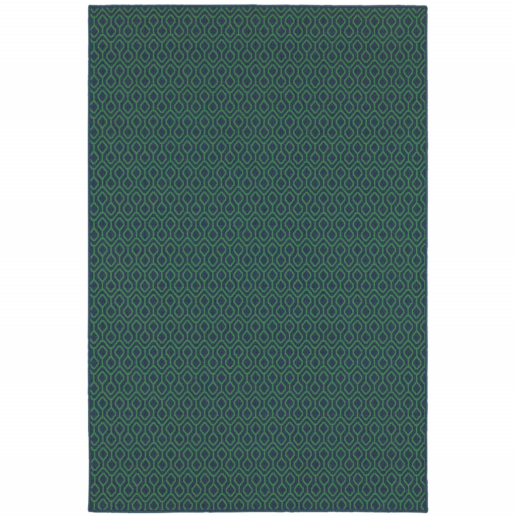 8' X 11' Blue and Green Geometric Stain Resistant Indoor Outdoor Area Rug-507098-1