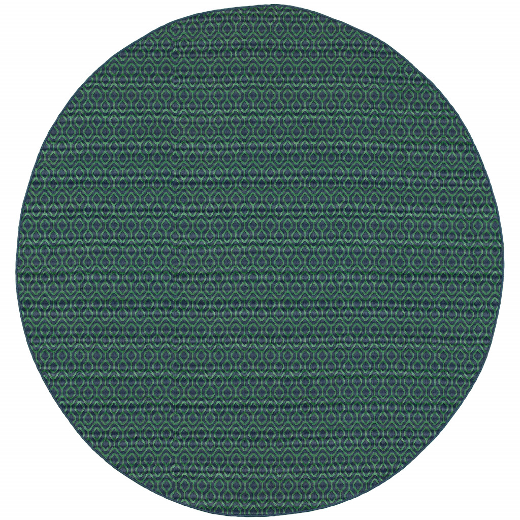 8' X 8' Blue and Green Round Geometric Stain Resistant Indoor Outdoor Area Rug-507100-1