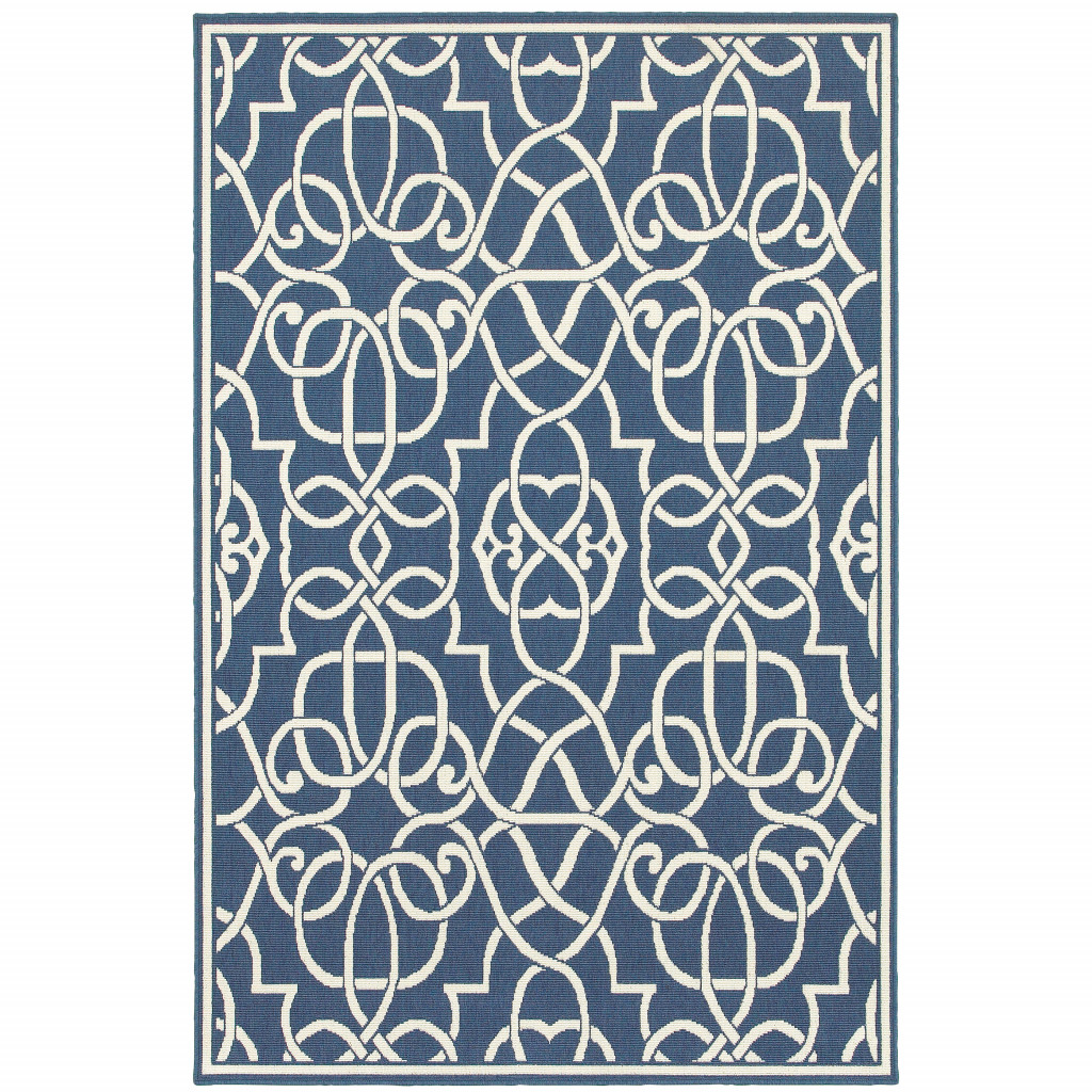 4' X 6' Blue and Ivory Geometric Stain Resistant Indoor Outdoor Area Rug-507103-1
