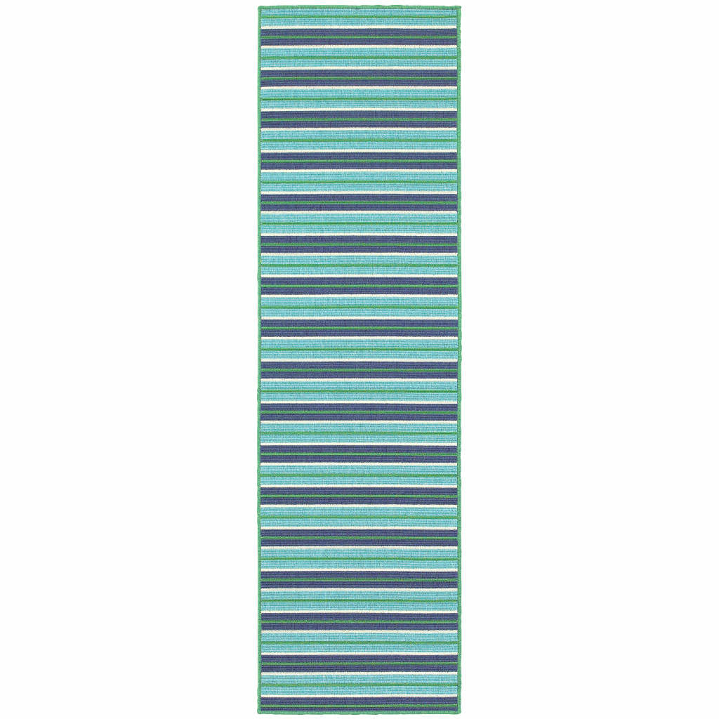 2' X 8' Blue and Green Geometric Stain Resistant Indoor Outdoor Area Rug-507182-1
