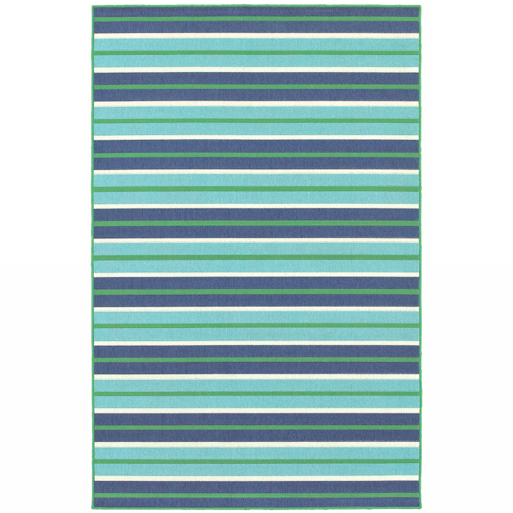 7' X 10' Blue and Green Geometric Stain Resistant Indoor Outdoor Area Rug-507185-1