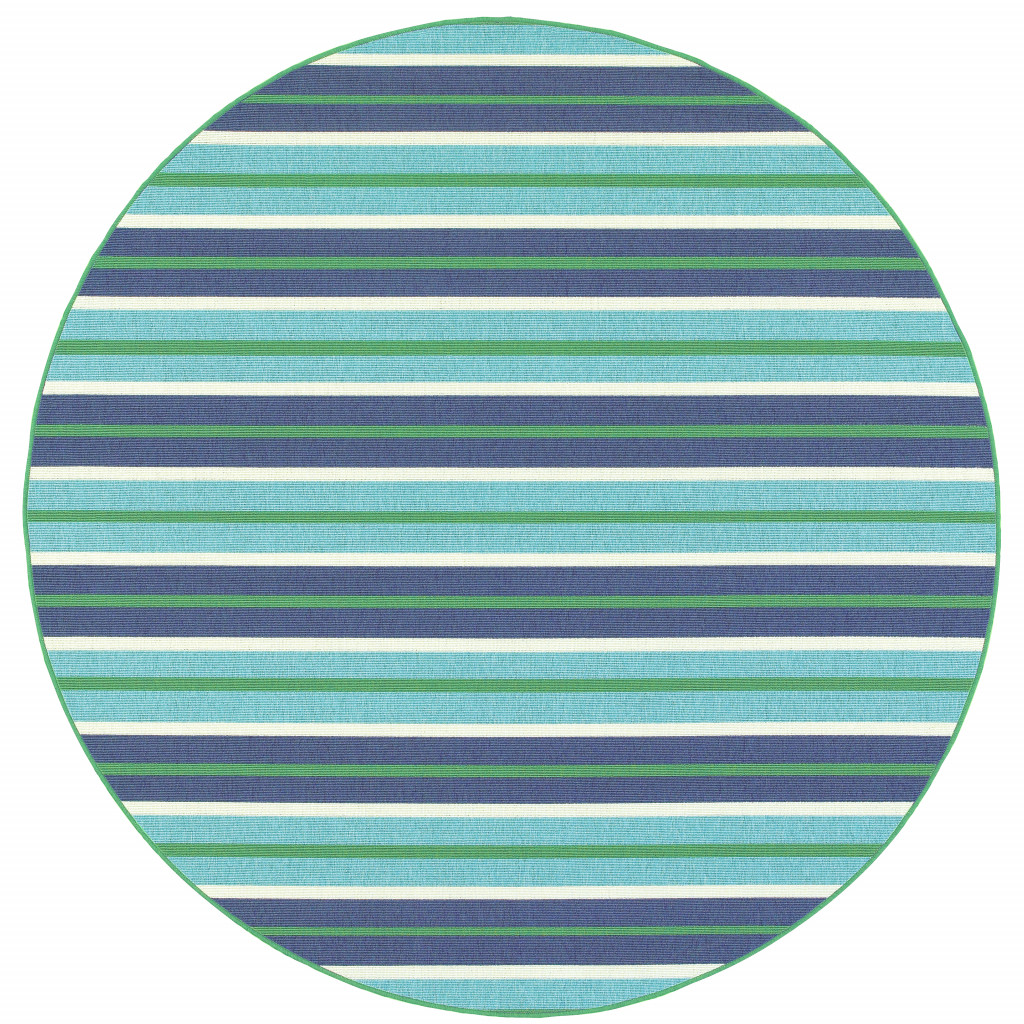 8' X 8' Blue and Green Round Geometric Stain Resistant Indoor Outdoor Area Rug-507188-1