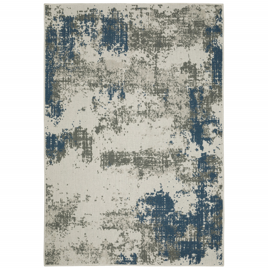 8' X 10' Blue and Beige Abstract Stain Resistant Indoor Outdoor Area Rug-507480-1