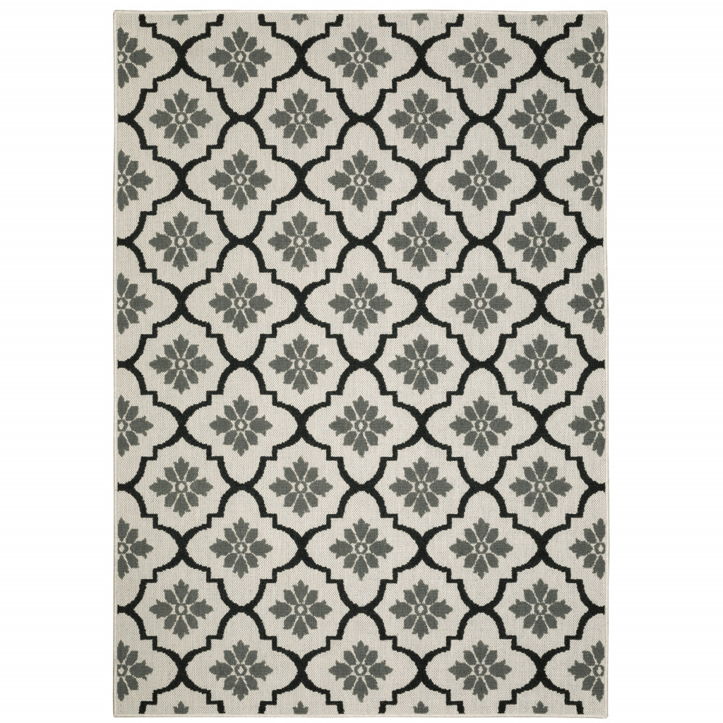8' X 10' Beige and Black Geometric Stain Resistant Indoor Outdoor Area Rug-507510-1