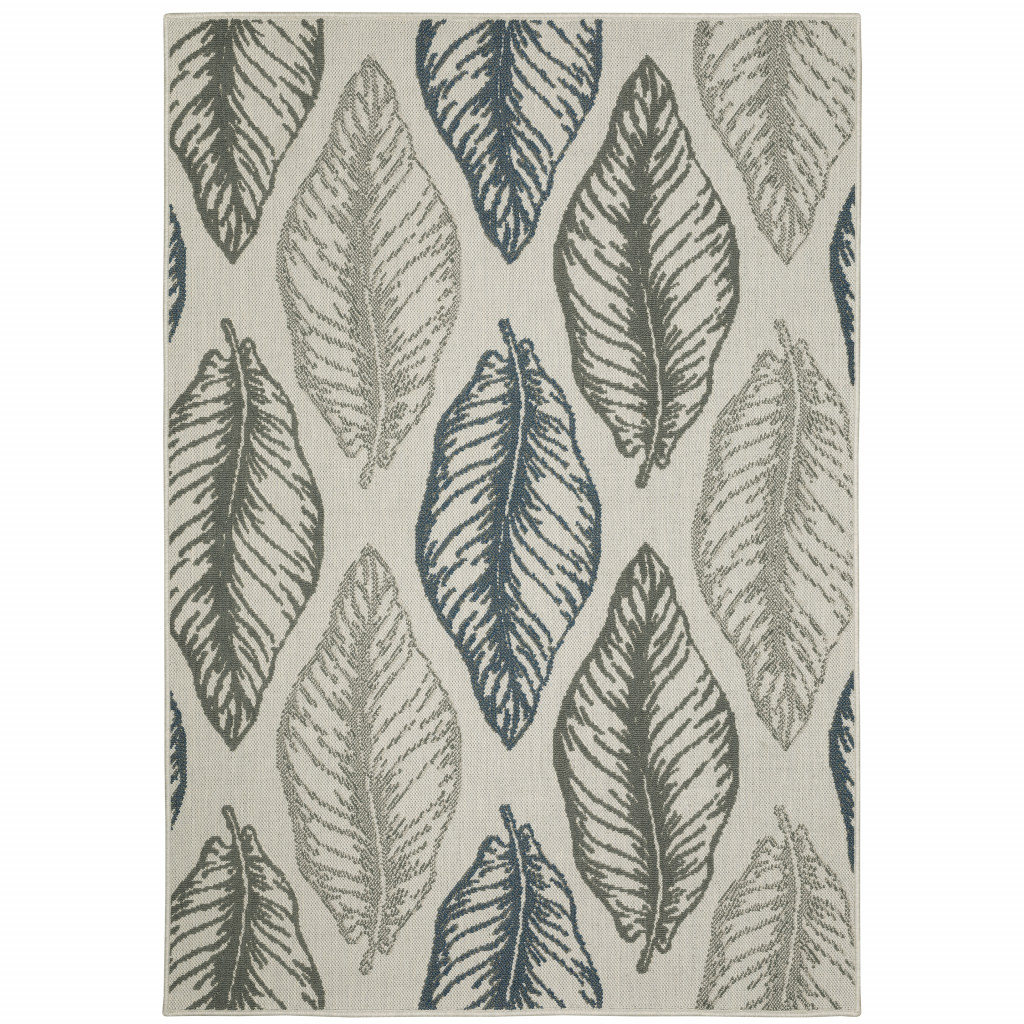 5' X 7' Beige Floral Stain Resistant Indoor Outdoor Area Rug-507514-1