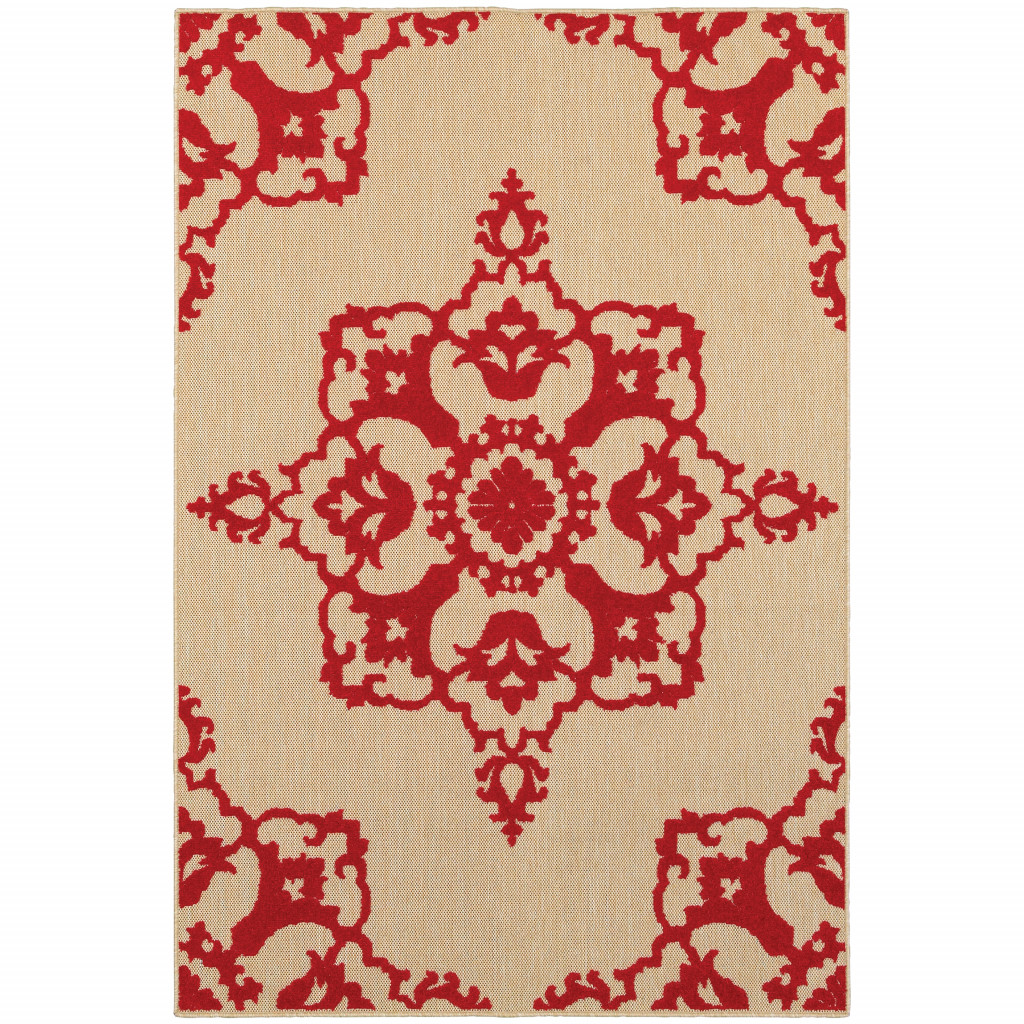 7' X 10' Red Oriental Stain Resistant Indoor Outdoor Area Rug-507564-1