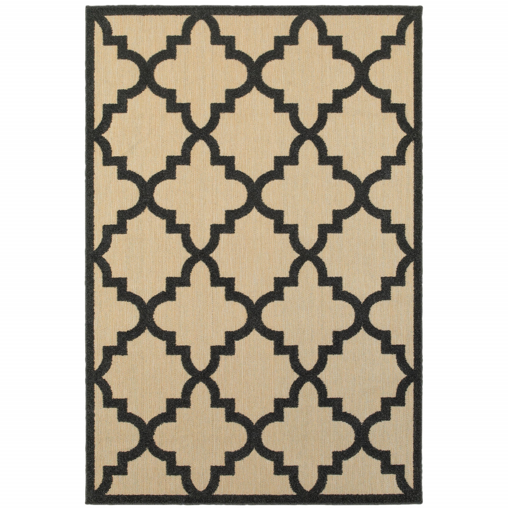 2' X 3' Beige and Black Geometric Stain Resistant Indoor Outdoor Area Rug-507583-1