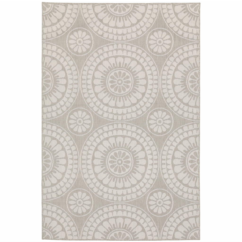 8' x 10' Gray and Ivory Geometric Stain Resistant Indoor Outdoor Area Rug-507773-1
