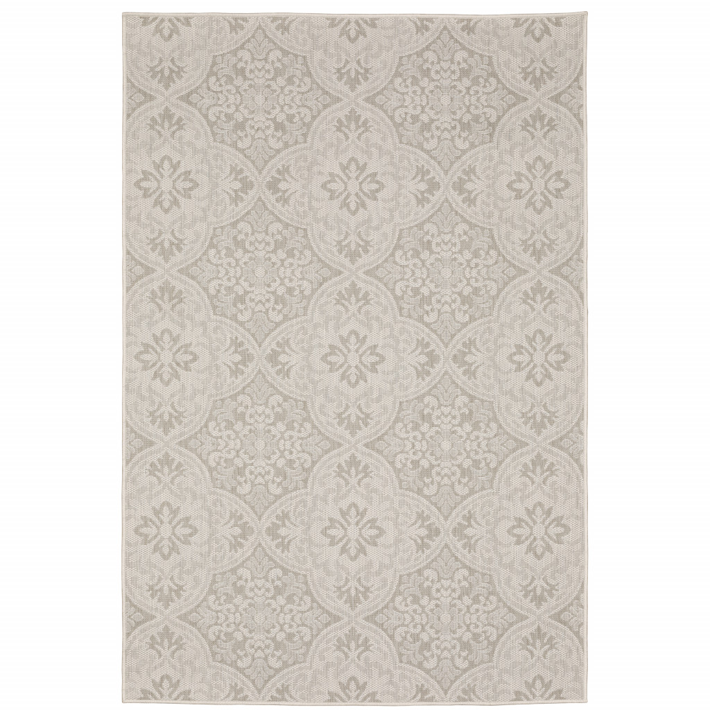 3' X 5' Gray and Ivory Floral Stain Resistant Indoor Outdoor Area Rug-507776-1