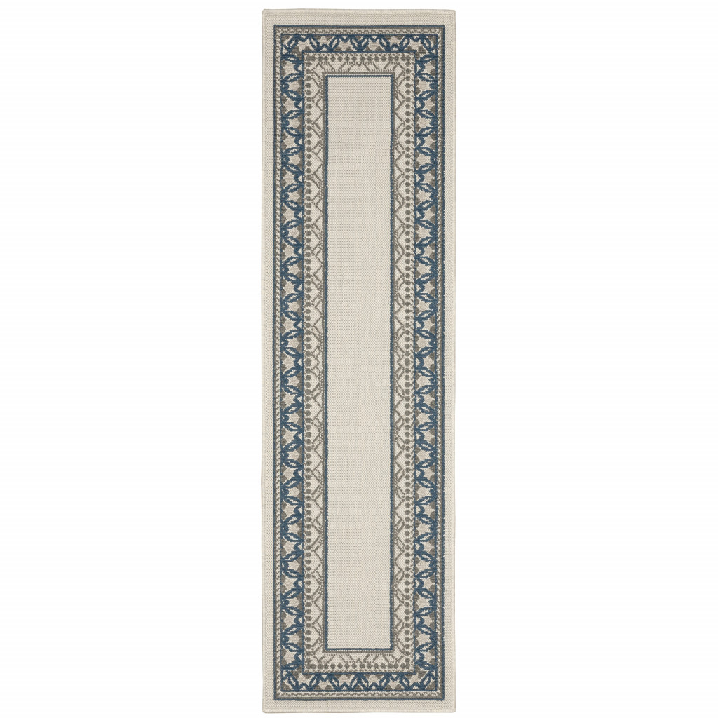2' X 7' Blue and Beige Stain Resistant Indoor Outdoor Area Rug-507825-1