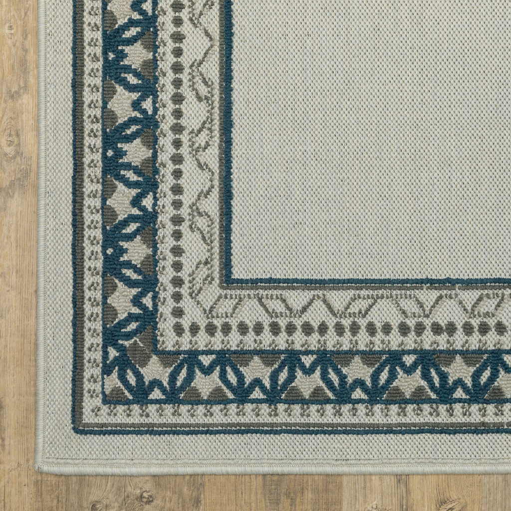10' X 13' Blue and Beige Stain Resistant Indoor Outdoor Area Rug-507830-1