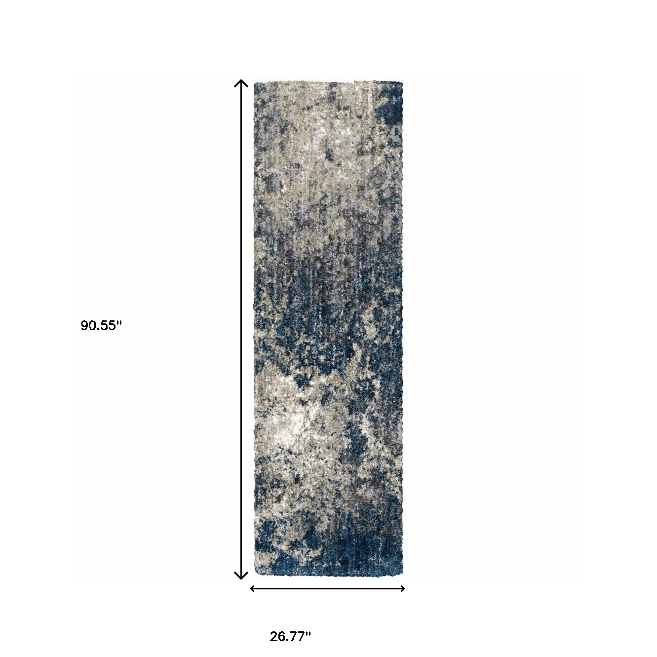 2" X 8" Blue And Grey Abstract Shag Power Loom Stain Resistant Runner Rug