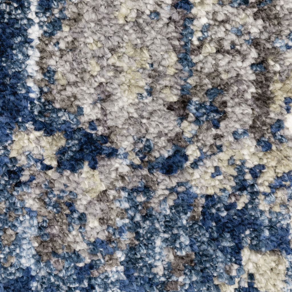 2" X 8" Blue And Grey Abstract Shag Power Loom Stain Resistant Runner Rug
